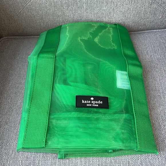 ♠️ kate spade Logo Mesh Packable Canvas Beach Shopping Picnic Weekender Tote - Picture 3 of 7